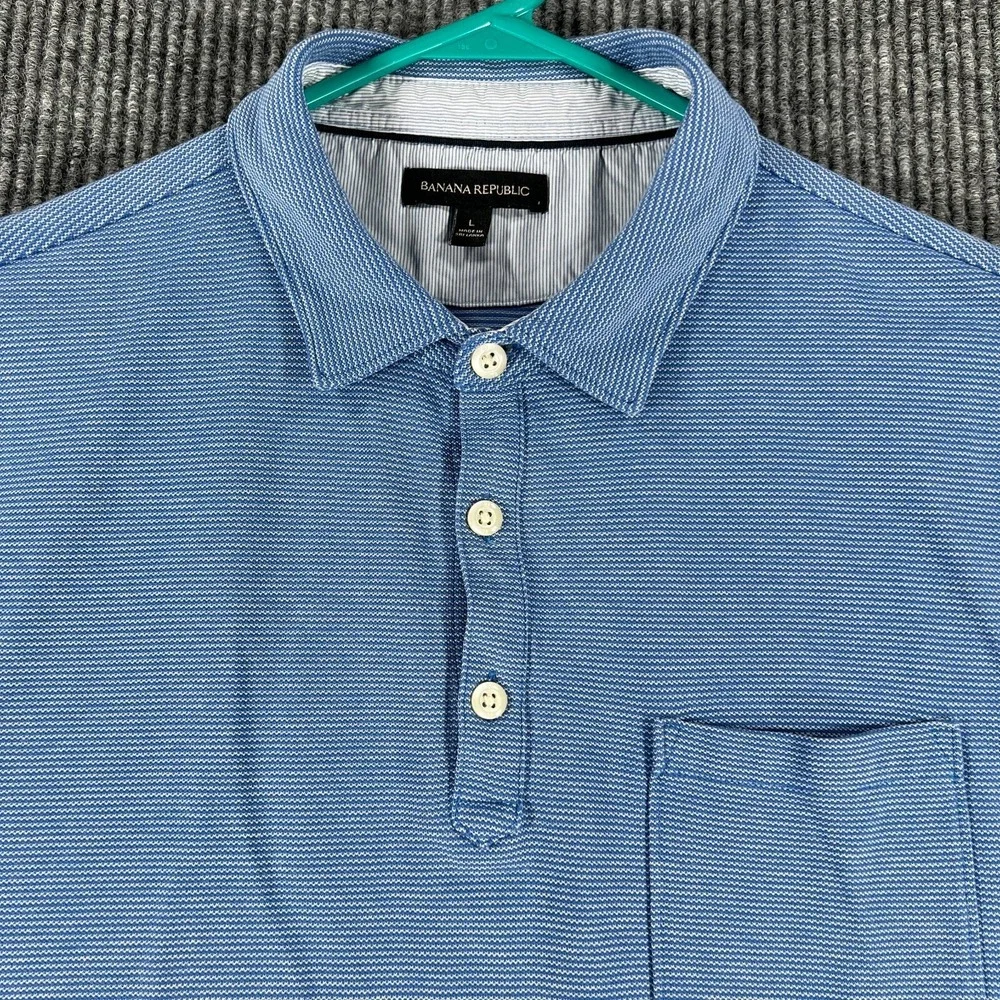 Banana Republic Mens Size Large Blue Short Sleeve Polo Shirt Night Soft Sharp